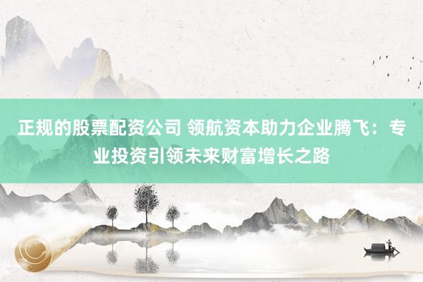 正规的股票配资公司 领航资本助力企业腾飞：专业投资引领未来财富增长之路