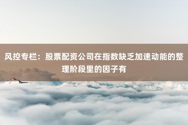 风控专栏：股票配资公司在指数缺乏加速动能的整理阶段里的因子有