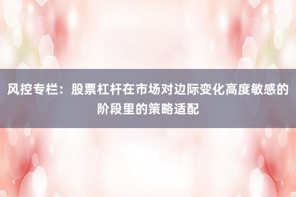 风控专栏：股票杠杆在市场对边际变化高度敏感的阶段里的策略适配